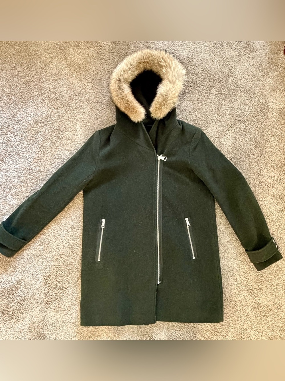 Marc New York Andrew Marc Genuine Fur Trim Hooded Wool Blend Coat – Size 10